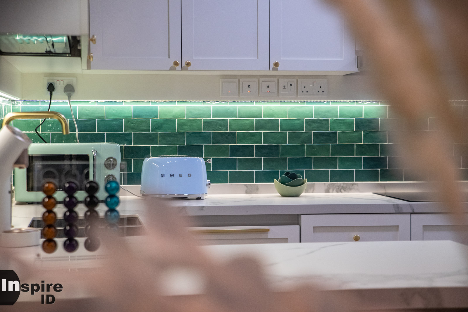 Gorgeous Jade-Like Tiled Wall in Kitchen